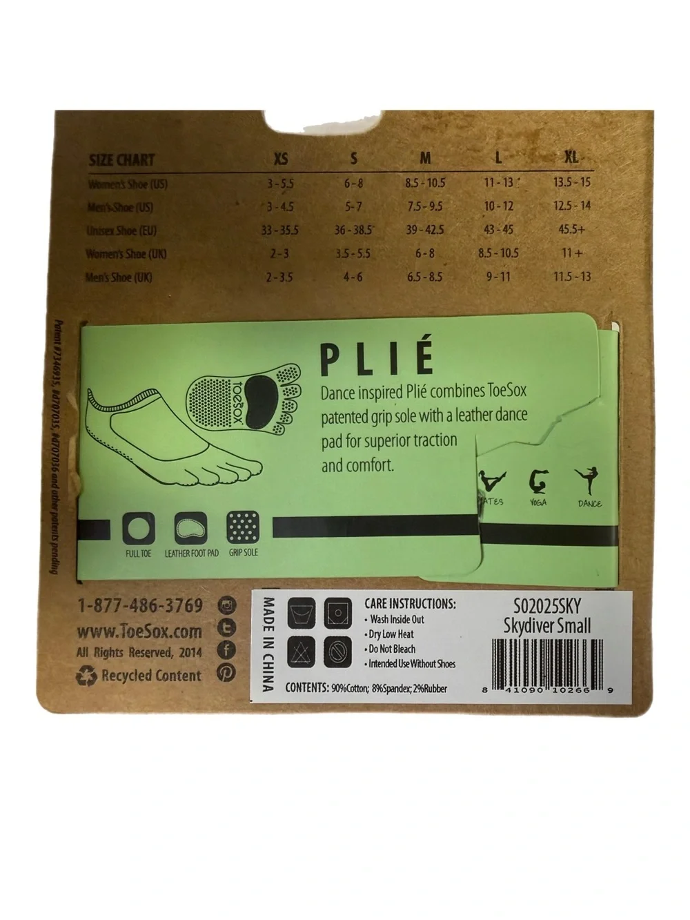 ToeSox Plié Full Toe Grip Socks Skydiver Blue S Yoga Pilates Barre NWT